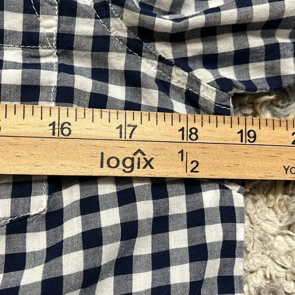 Old Navy The Classic Short Navy Blue Gingham Check Cotton Button Down Small - Picture 6 of 7